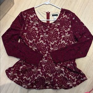 Lace Peplum Long Sleeve Top